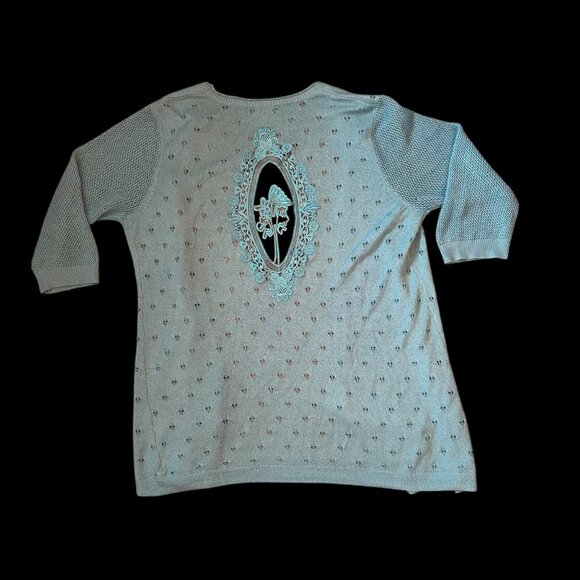 Vintage Lauren Michelle Open Front Eyelet Embroidered Mesh Cardigan - Picture 7 of 7